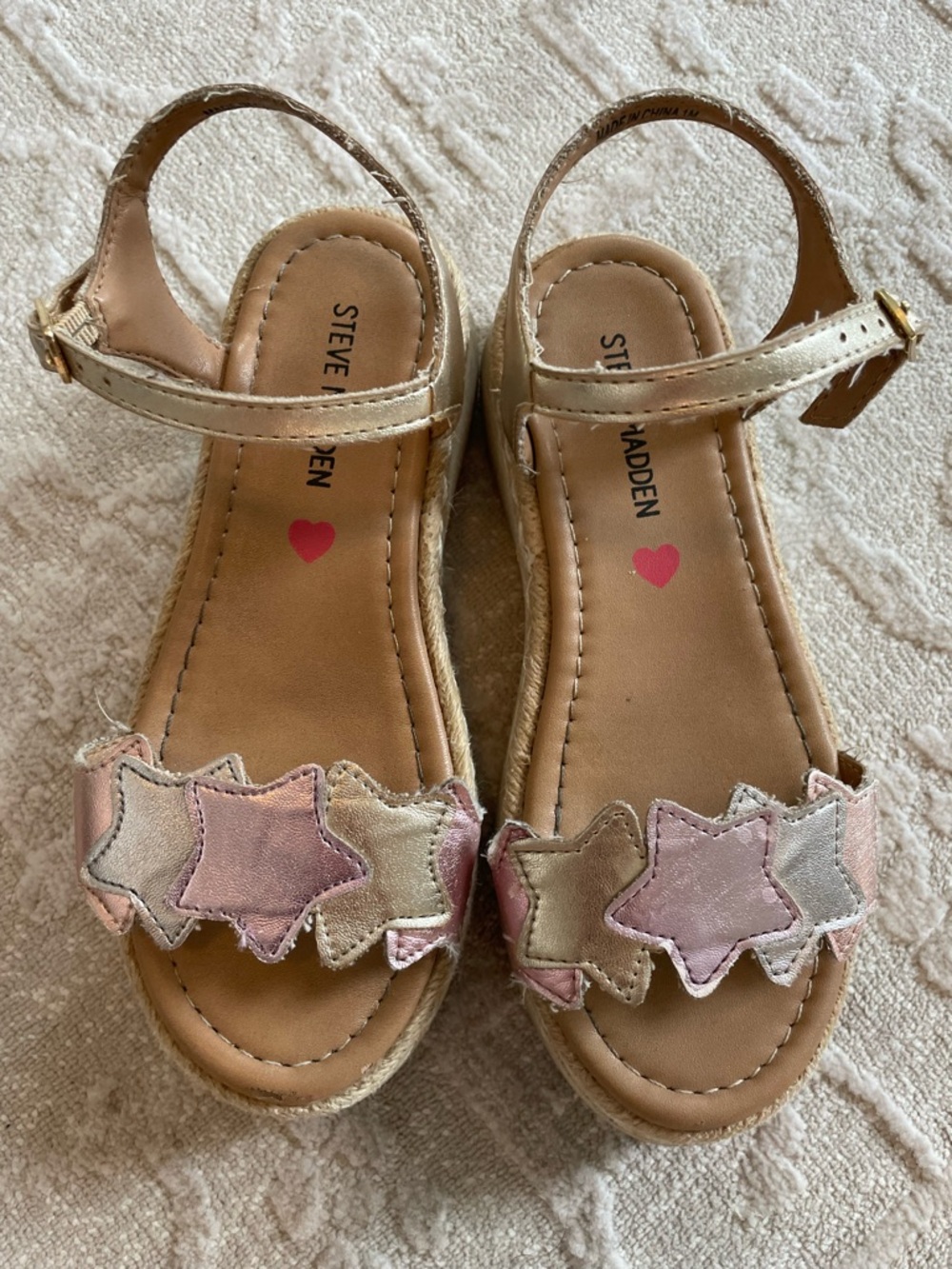 Steve Madden Kids Metallic Pink & Gold Star Platform Sandals